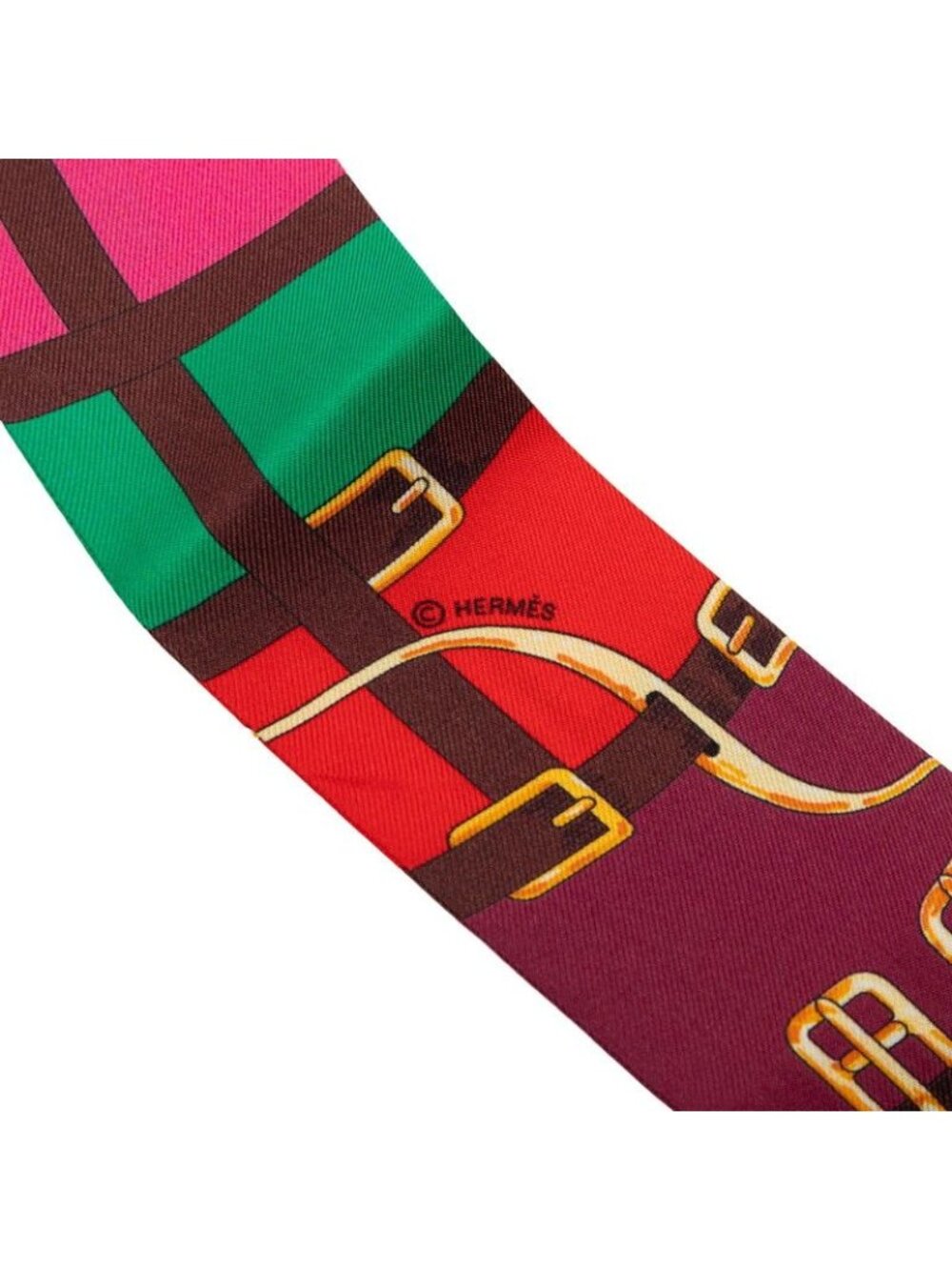 Hermes Twilly Mors a Jouets Horse Bit Scarf Red Multicolor Silk - Picture 3 of 4